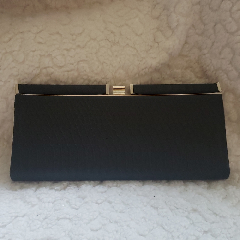 Black croc embossed clutch purse